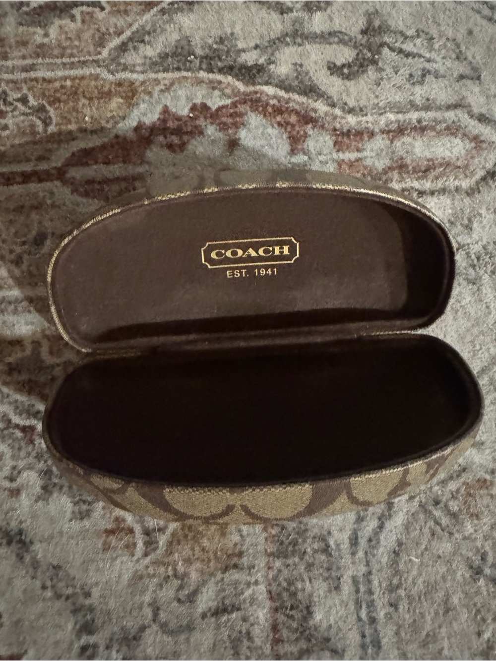 Coach Brown Signature Pattern Eyeglass Case with Gold Logo